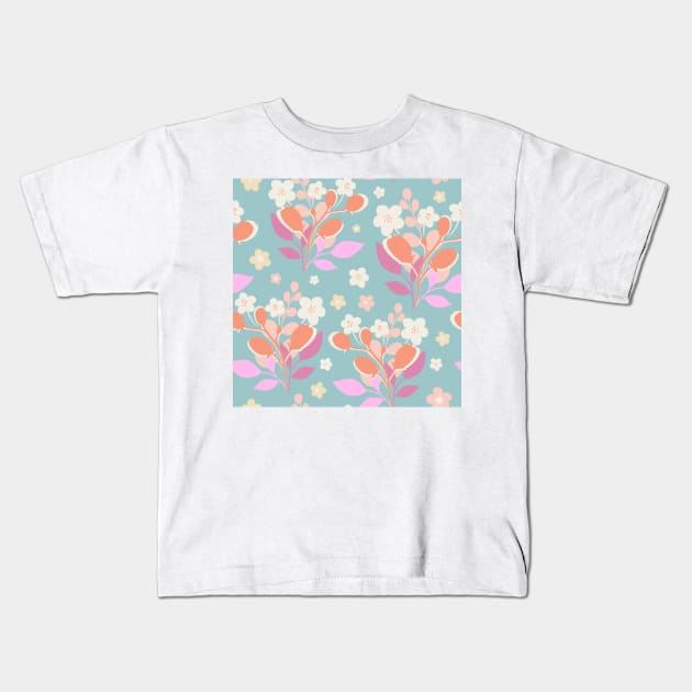 Modern floral bouquet with daisies repeat pattern print Kids T-Shirt by NattyDesigns